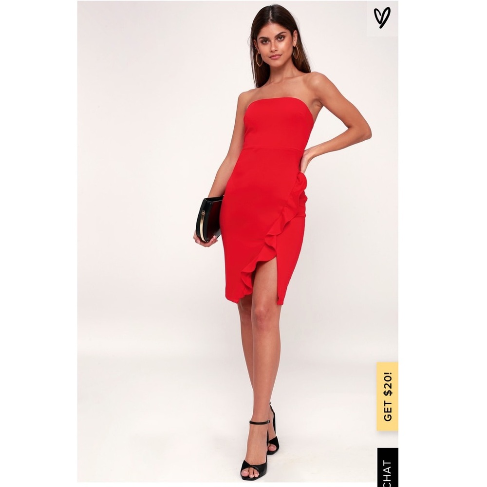 NWTLulus Anika Red Ruffled Strapless Bodycon Dress